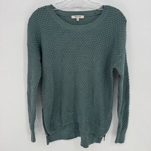 Madewell Textured Knit Sweater Teal Green Crew Neck Long Sleeve Zip Women XS